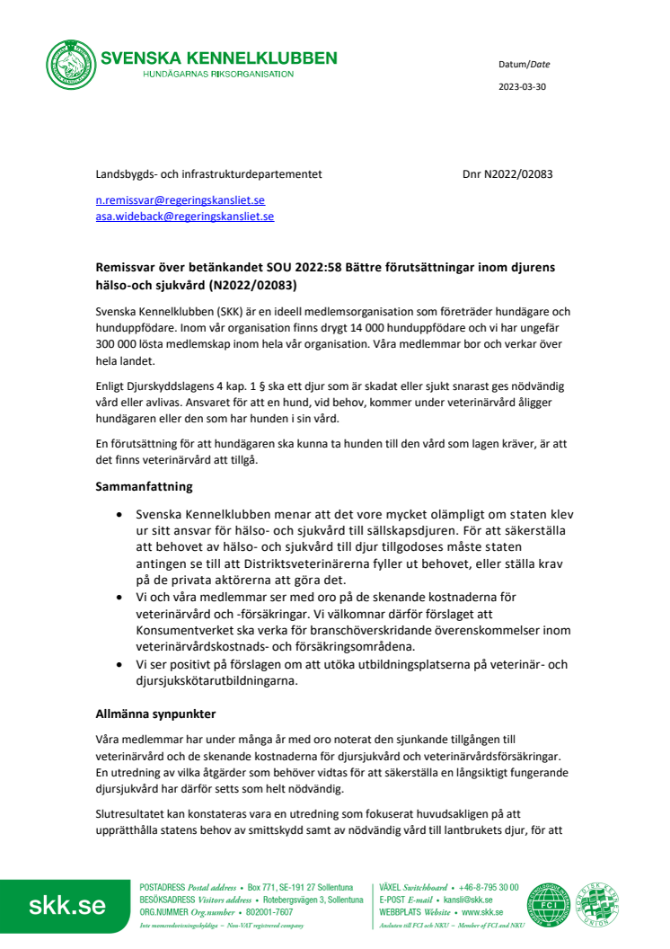 Remissvar över betänkandet Bättre förutsättningar inom djurens hälso-och sjukvård.pdf