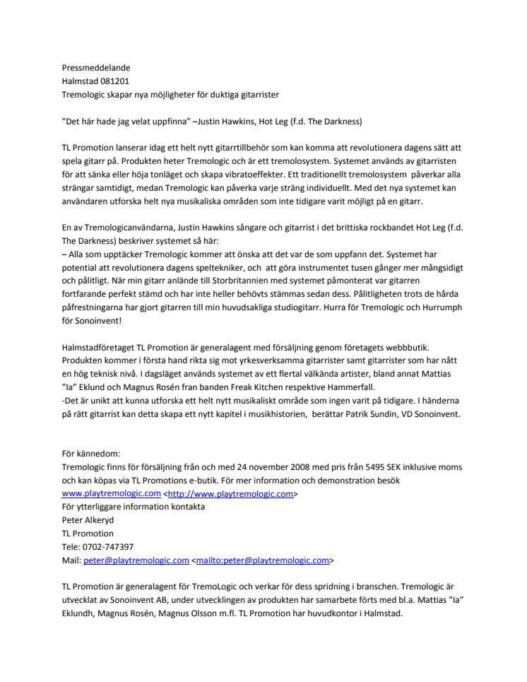 TremoLogic skapar nya möjligheter för duktiga gitarrister
