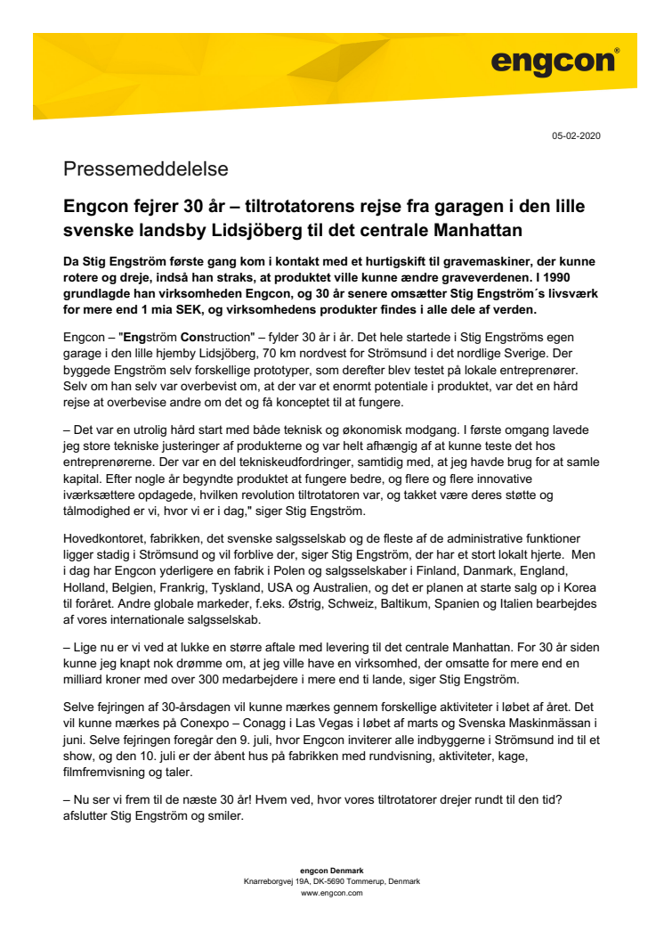 Engcon fejrer 30 år – tiltrotatorens rejse fra garagen i den lille svenske landsby Lidsjöberg til det centrale Manhattan