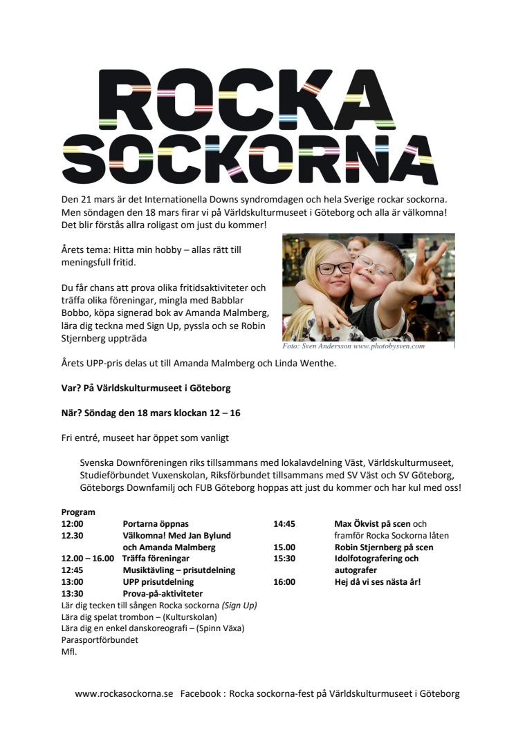 Rocka Sockorna-festival 18/3 på Världskulturmuseet i Göteborg med prisutdelningar, prova på-aktiviteter och Robin Stjernberg på scen