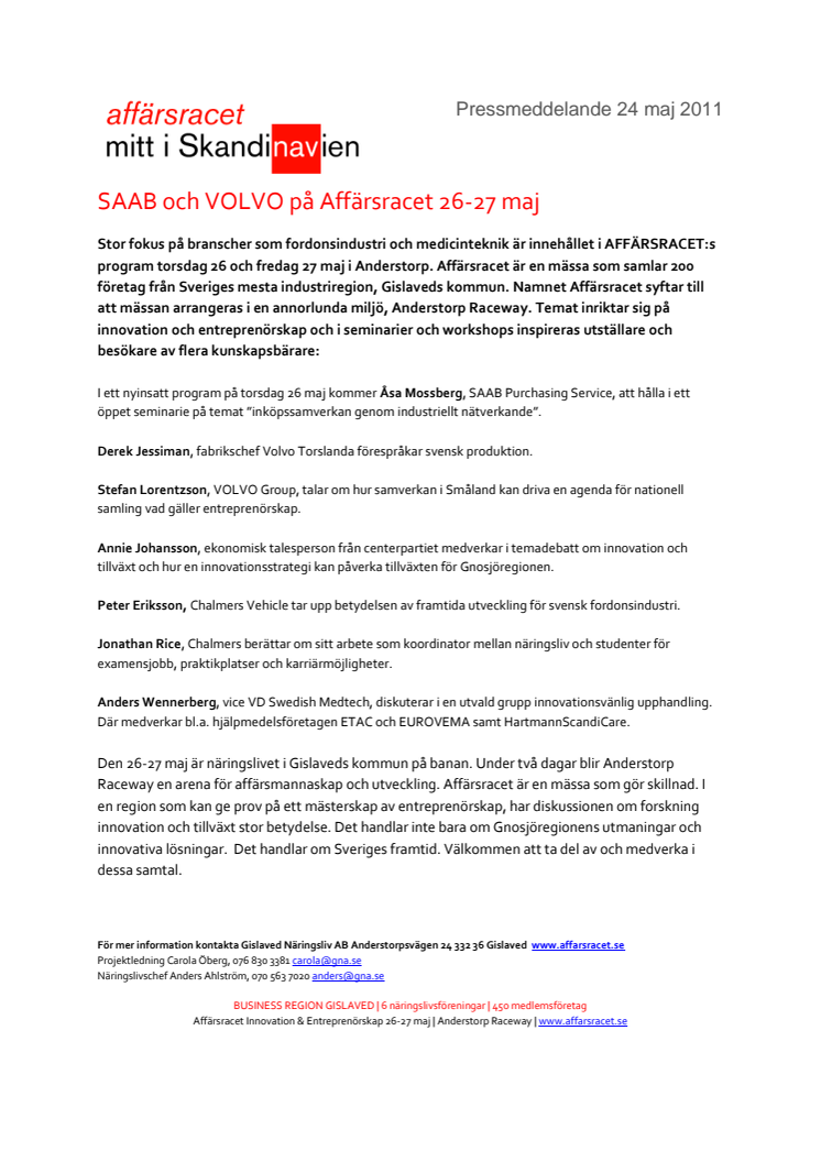 SAAB och VOLVO på Affärsracet 26-27 maj 
