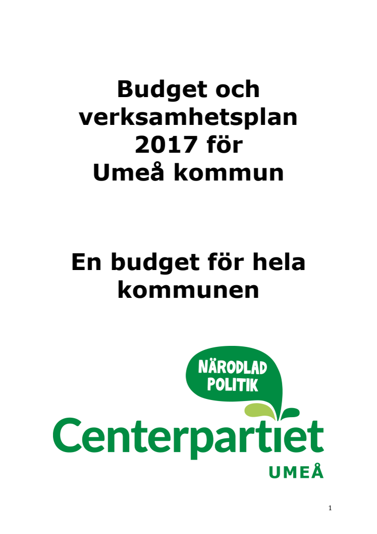 Centerpartiet i Umeås budgetförslag för 2017
