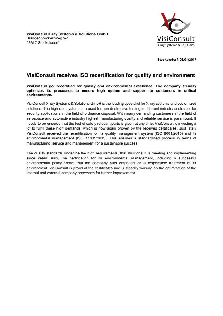 VisiConsult receives ISO recertification for quality and environment
