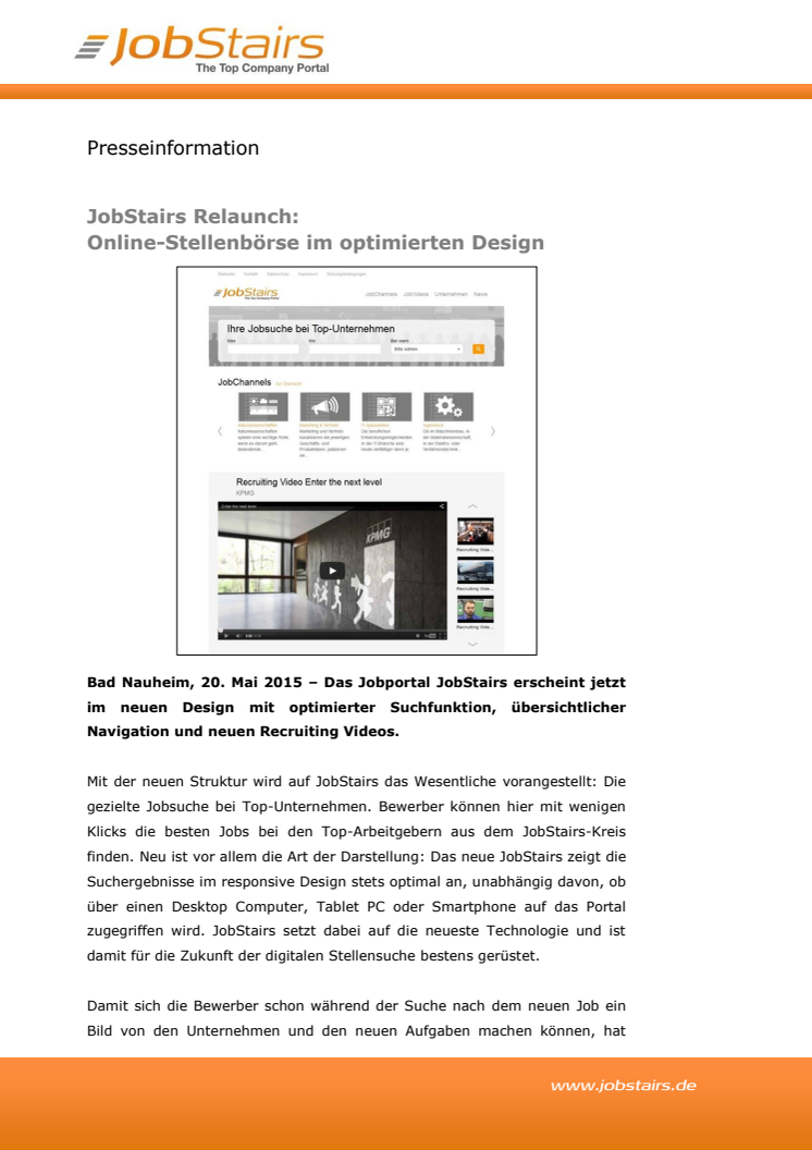 JobStairs Relaunch: Online-Stellenbörse im optimierten Design
