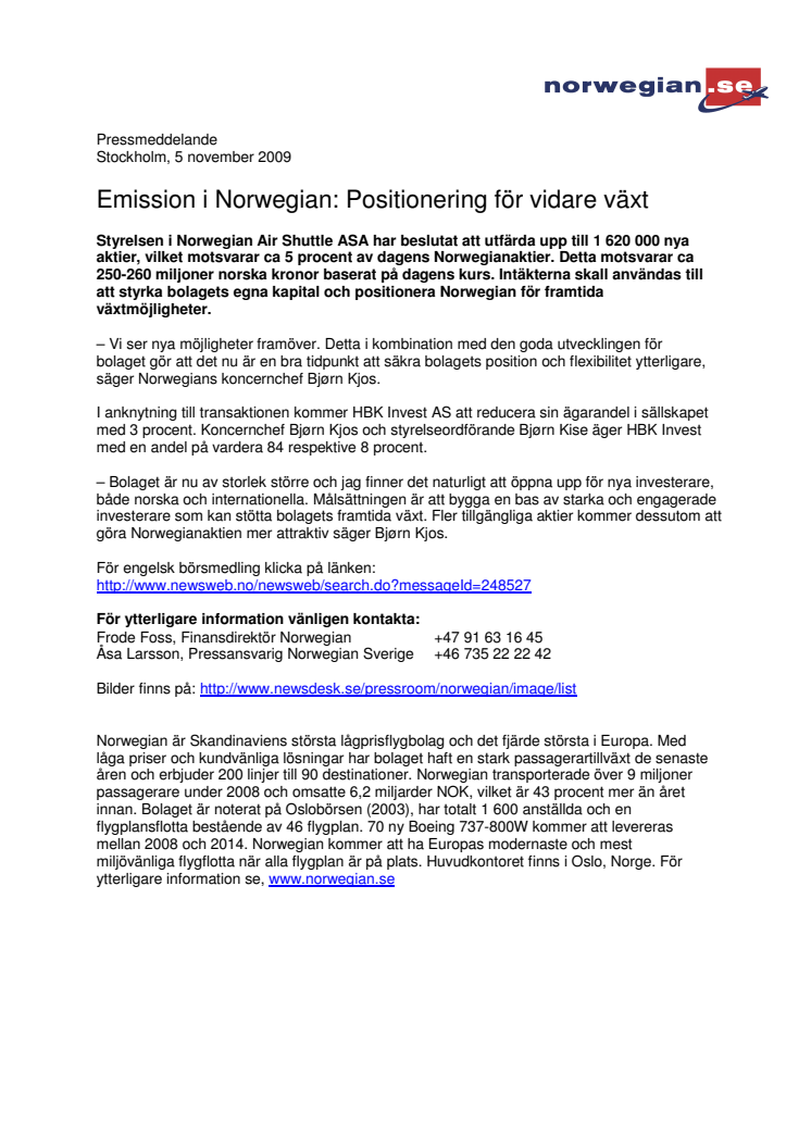 Emission i Norwegian: Positionering för vidare växt