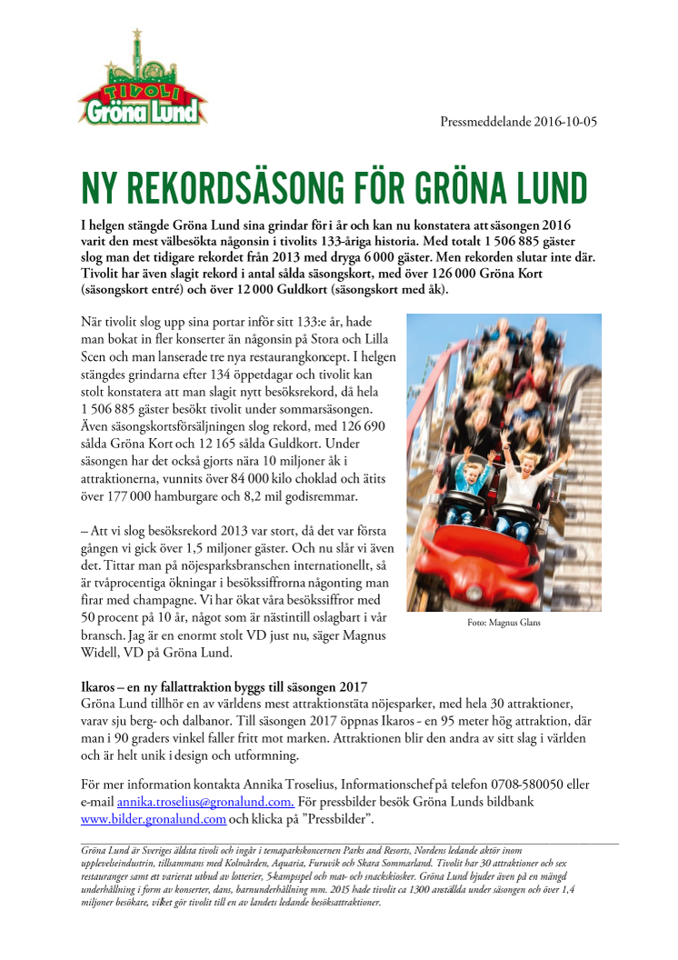 Ny rekordsäsong för Gröna Lund