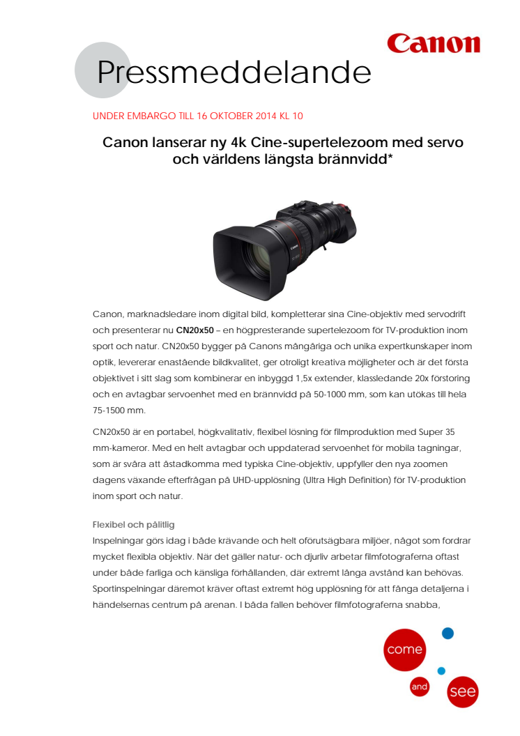 Canon lanserar ny 4k Cine-supertelezoom med servo och världens längsta brännvidd*