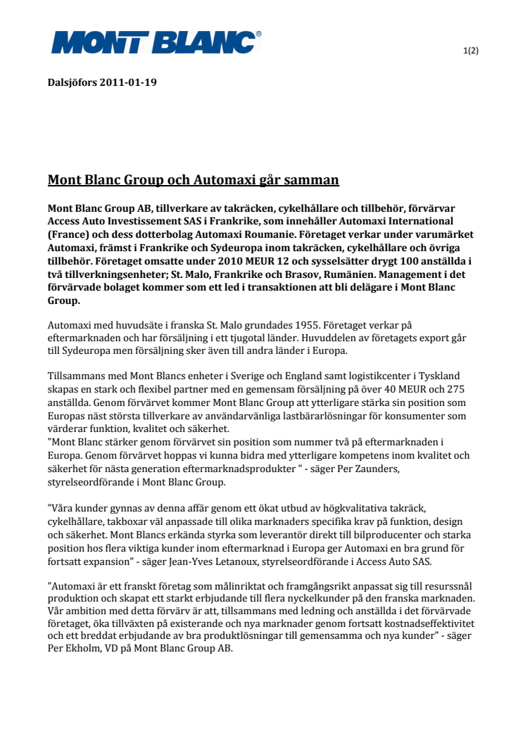 Mont Blanc Group och Automaxi går samman