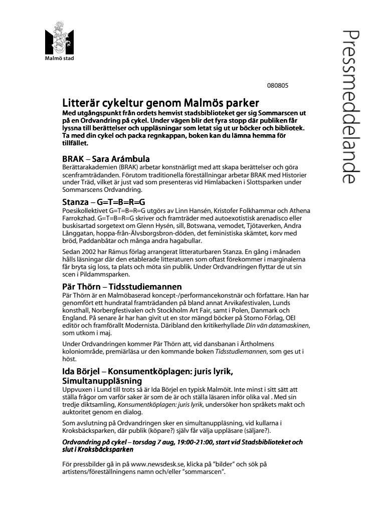 Litterär cykeltur genom Malmös parker