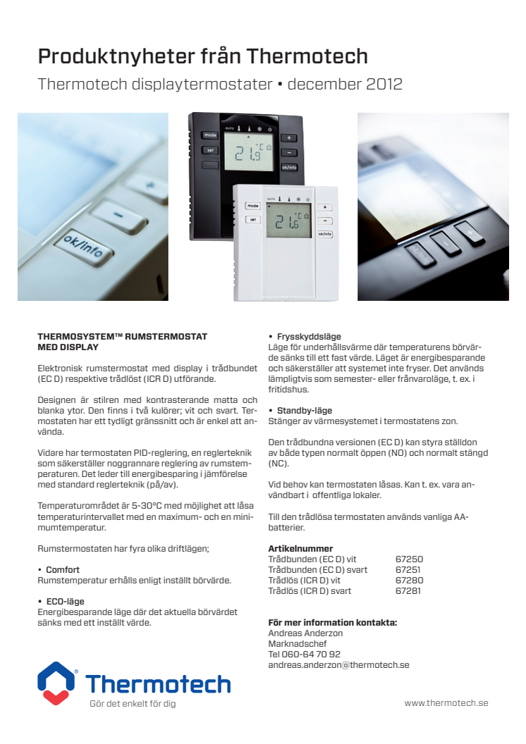 Produktnyhet december - rumstermostat med display