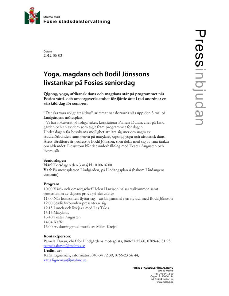Yoga, magdans och Bodil Jönssons livstankar på Fosies seniordag