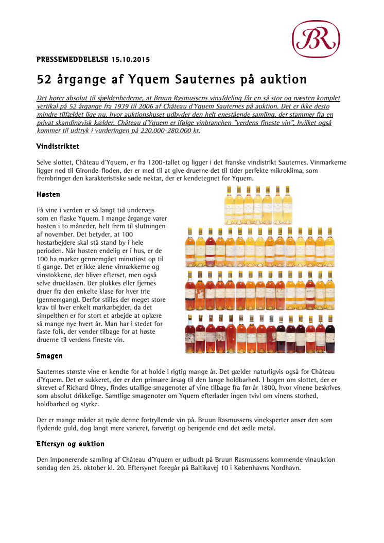 52 årgange af Yquem Sauternes på auktion