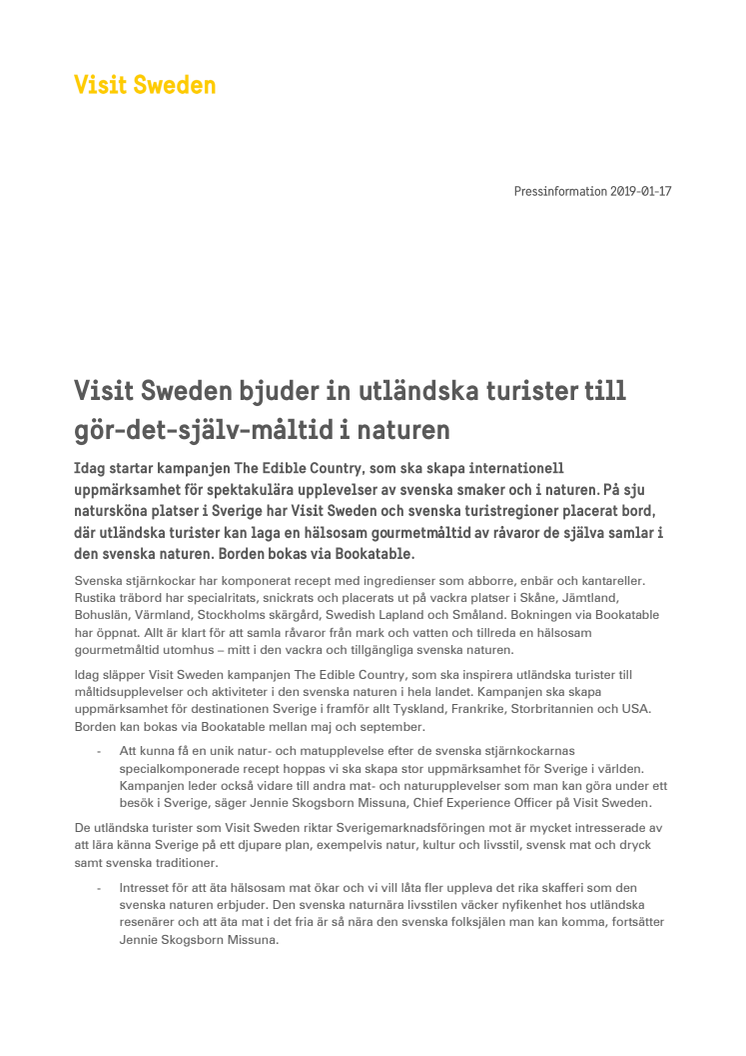 Visit Sweden bjuder in utländska turister till gör-det-själv-måltid i naturen