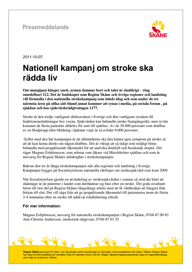 Nationell kampanj om stroke ska rädda liv