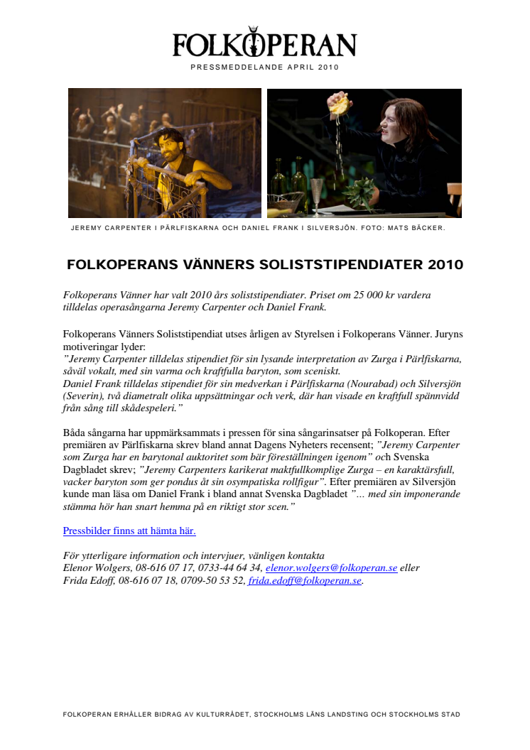 Folkoperans Vänners soliststipendiater 2010