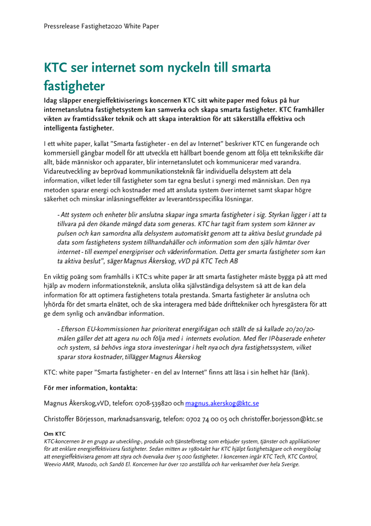 KTC ser internet som nyckeln till smarta fastigheter