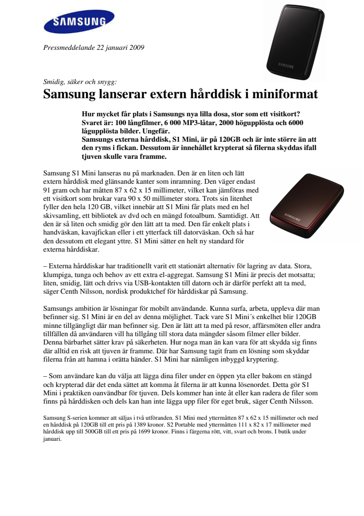 Samsung lanserar extern hårddisk i miniformat