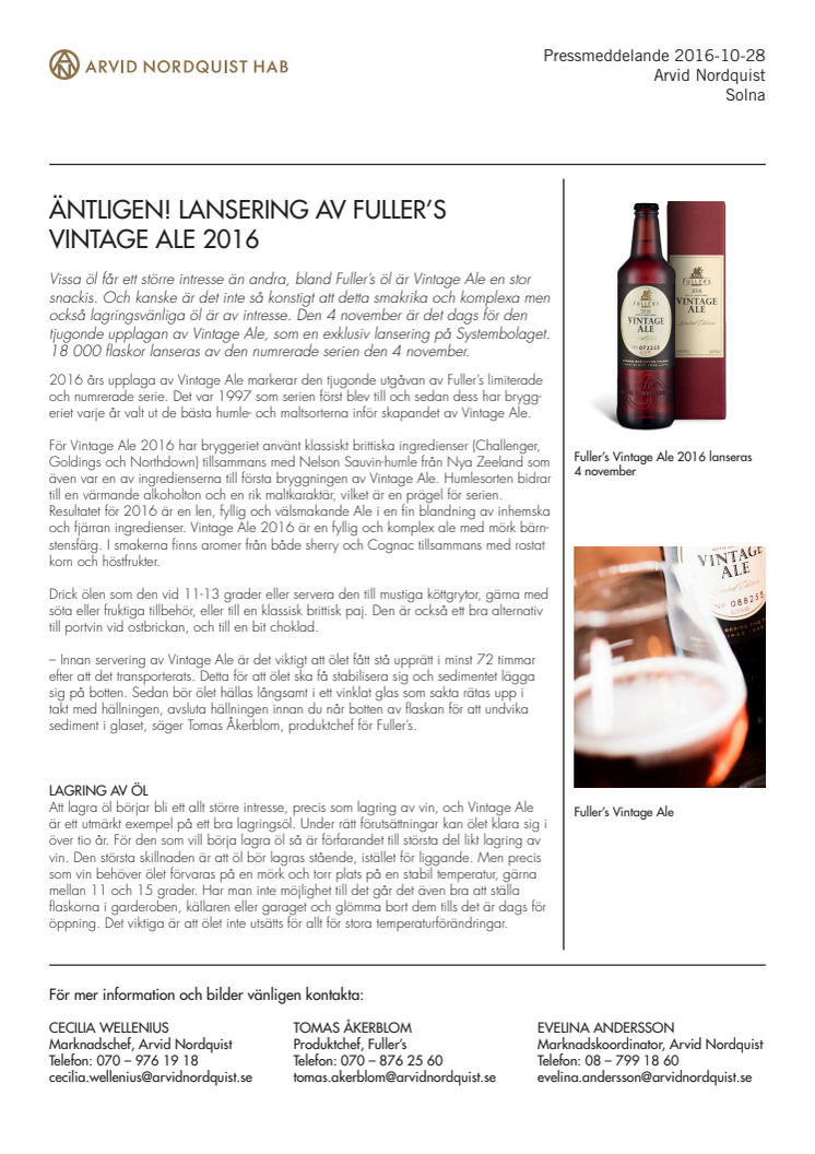 Äntligen! Lansering av Fuller’s Vintage Ale 2016	