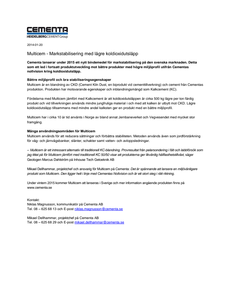 Multicem - Markstabilisering med lägre koldioxidutsläpp