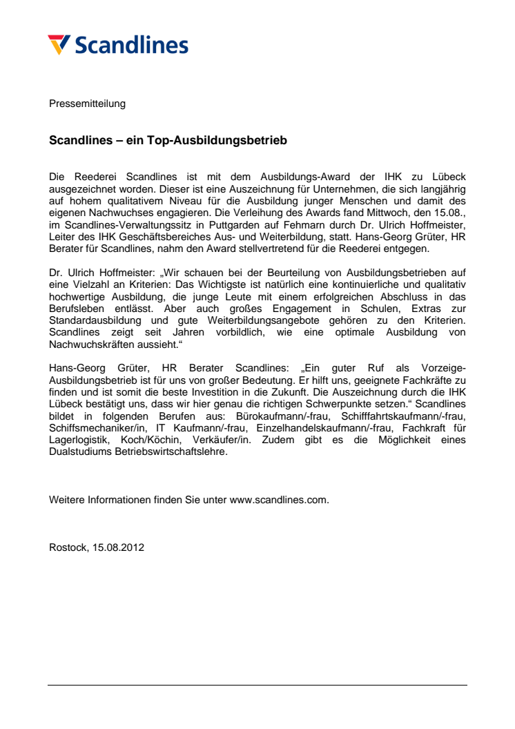 Scandlines – ein Top-Ausbildungsbetrieb