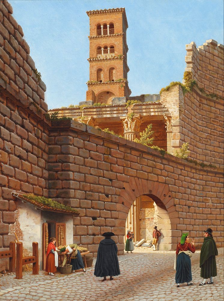 C. W. Eckersberg- Prospekt af Mars Vainqueur, d.v.s Nervas Forum i Rom. Usigneret. Olie på lærred. 43 x 33,5.
