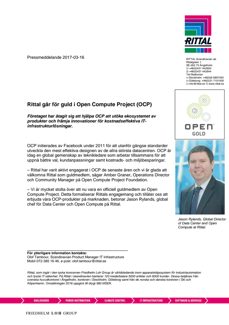 Rittal går för guld i Open Compute Project (OCP)