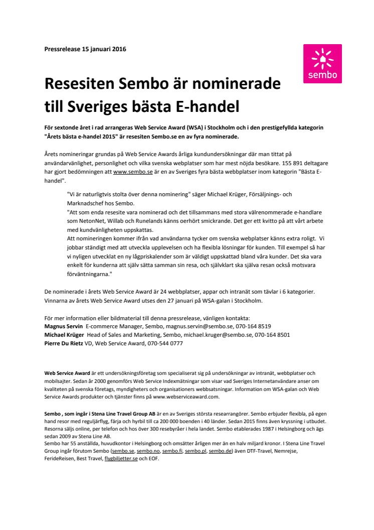 ​Resesiten Sembo är nominerade till Sveriges bästa E-handel