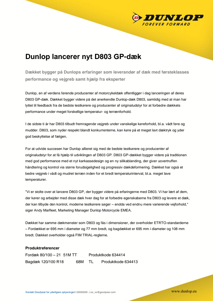 Dunlop lancerer nyt D803 GP-dæk 