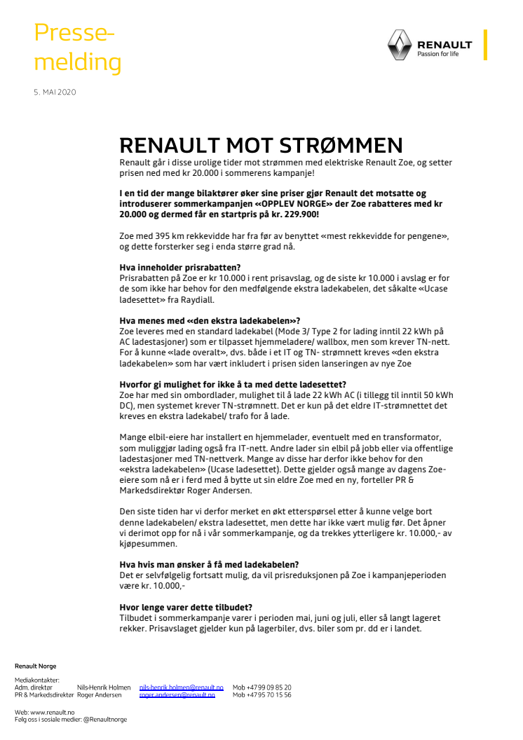 RENAULT MOT STRØMMEN