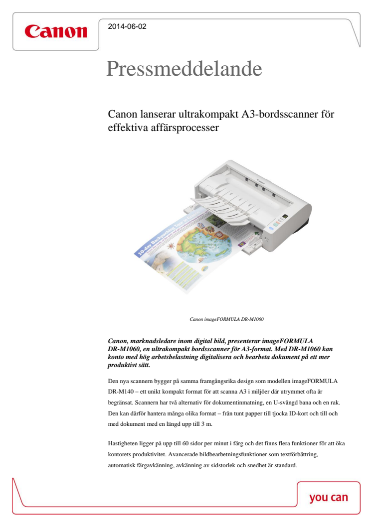 Canon lanserar ultrakompakt A3-bordsscanner för effektiva affärsprocesser