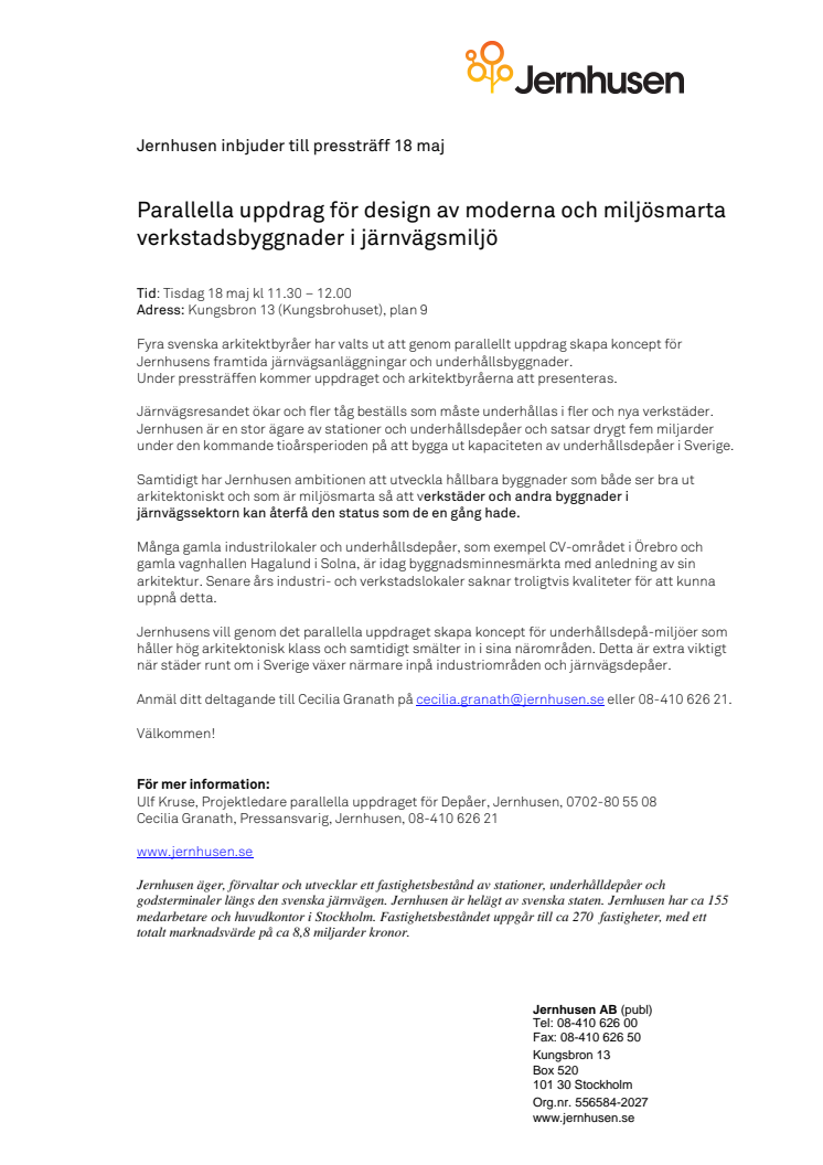 Presssinbjudan: Parallella uppdrag för design av moderna och miljösmarta verkstadsbyggnader i järnvägsmiljö