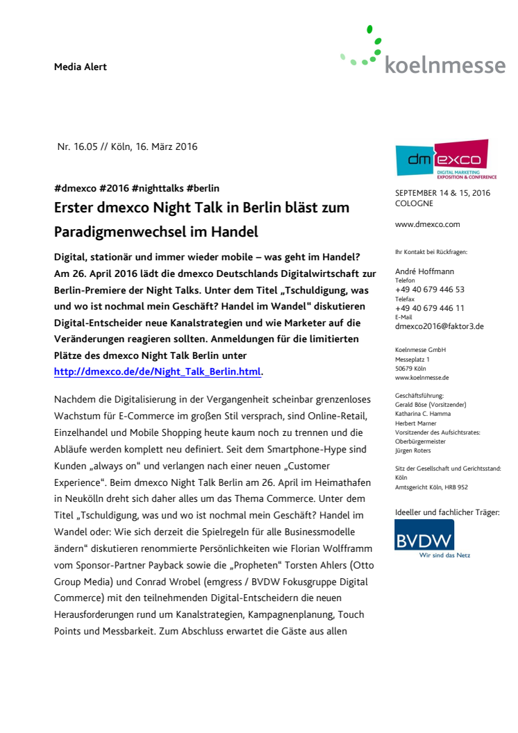 Erster dmexco Night Talk in Berlin bläst zum Paradigmenwechsel im Handel