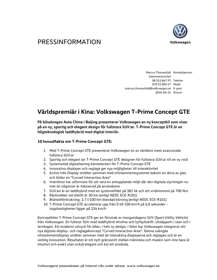 Världspremiär i Kina: Volkswagen T-Prime Concept GTE