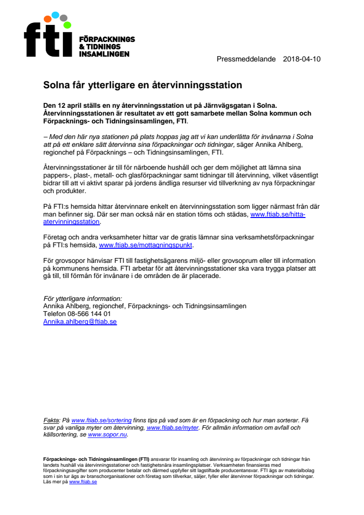 Solna får ytterligare en återvinningsstation