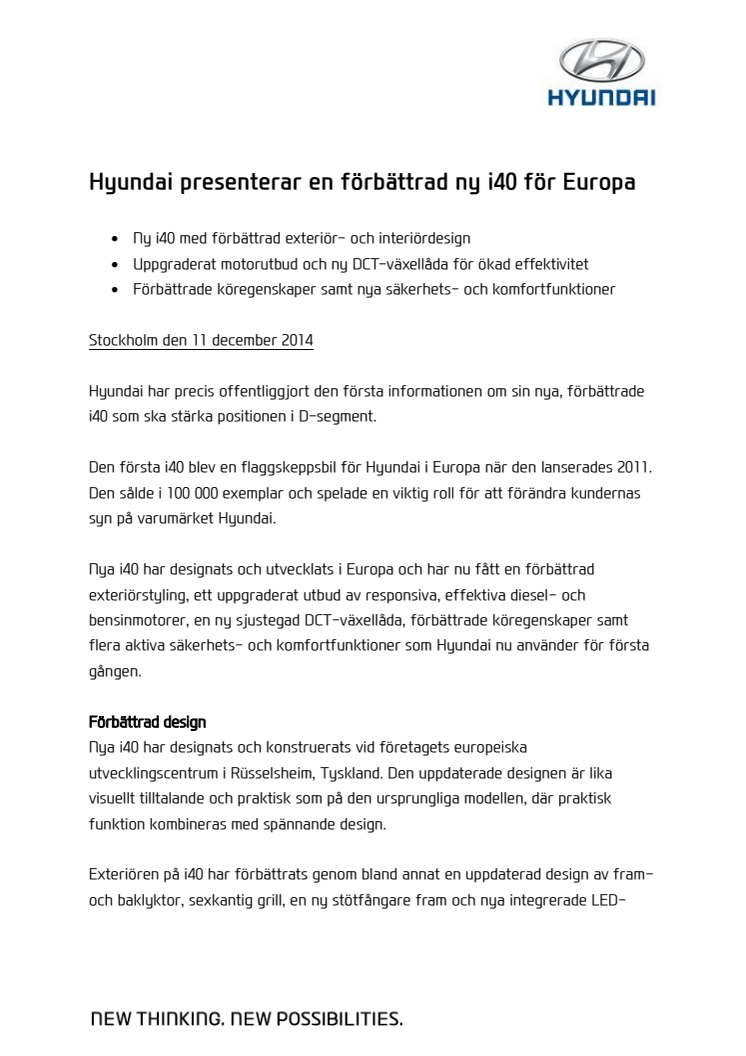 Hyundai presenterar en förbättrad ny i40 för Europa