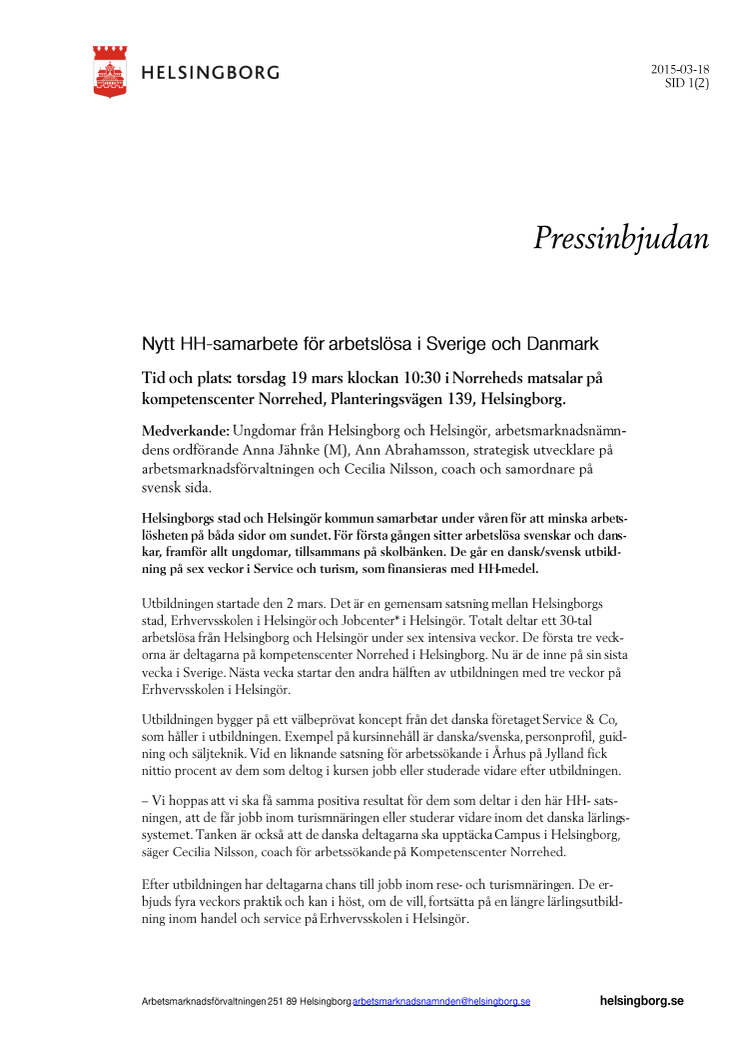 Nytt HH-samarbete för arbetslösa i Sverige och Danmark
