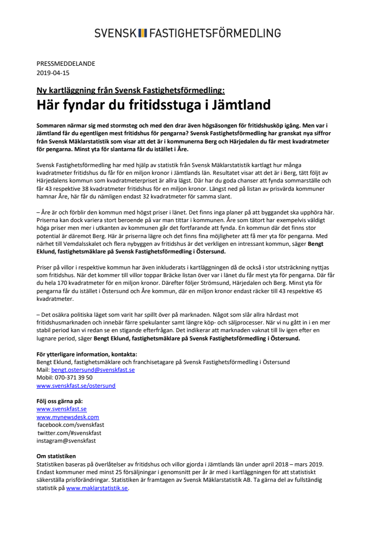 Ny kartläggning från Svensk Fastighetsförmedling: Här fyndar du fritidsstuga i Jämtland