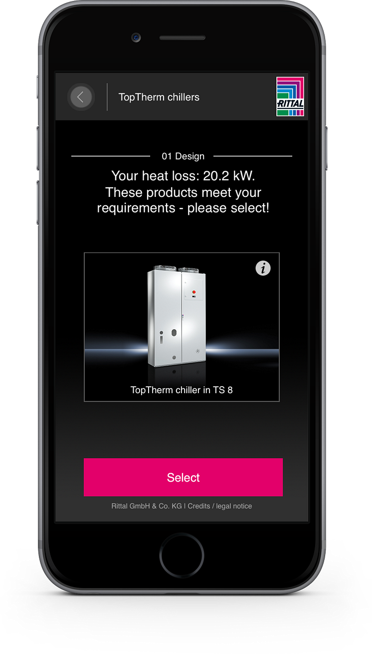 Rittals Chiller app väljer rätt kylaggregat