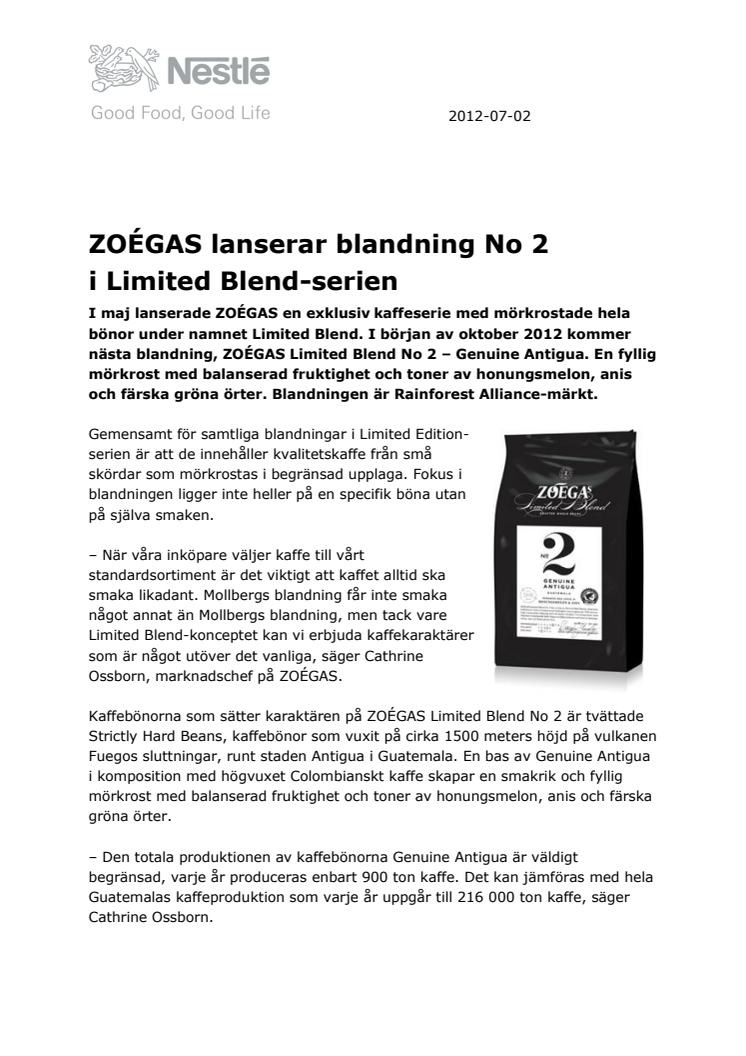 ZOÉGAS lanserar blandning No 2 i Limited Blend-serien