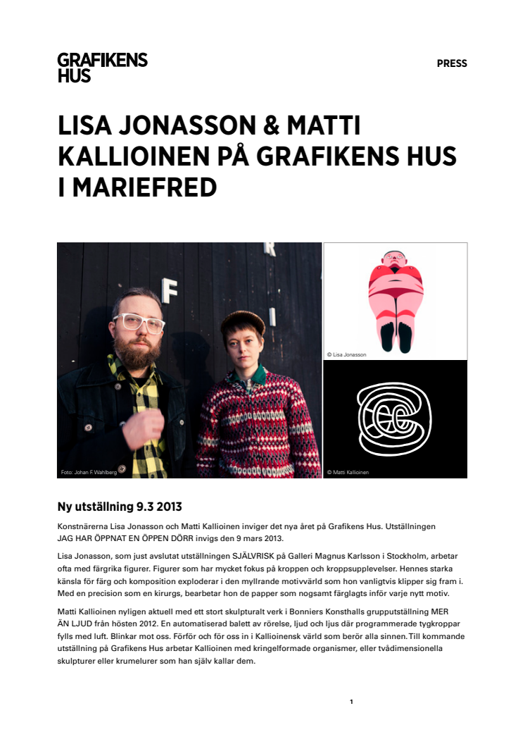 Lisa Jonasson & Matti Kallioinen på Grafikens Hus i Mariefred