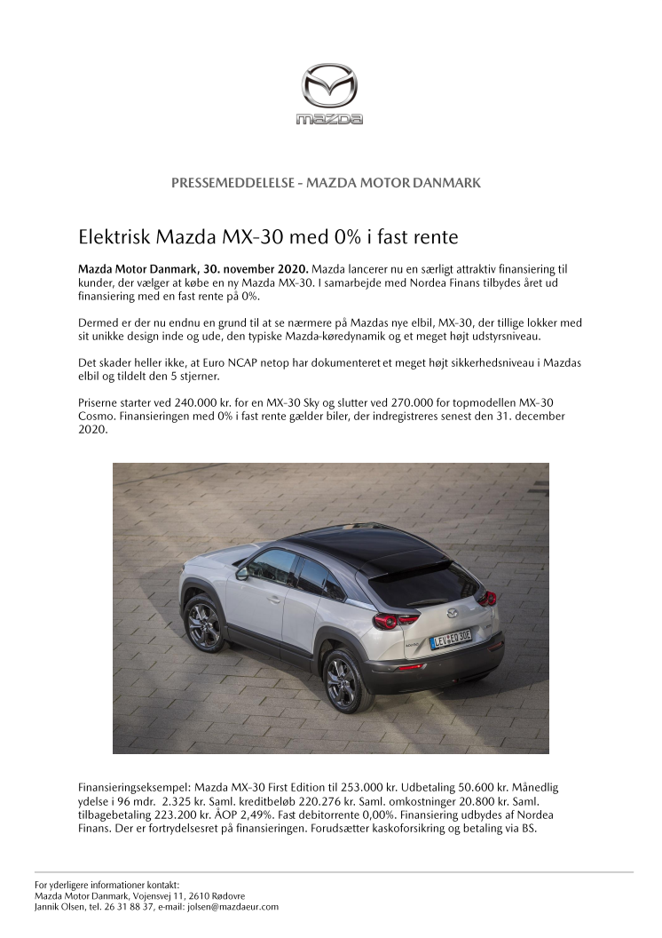 Elektrisk Mazda MX-30 med 0% i fast rente