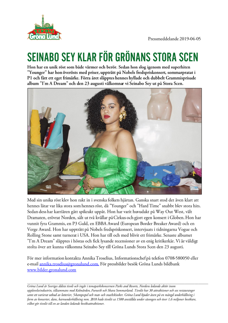 Seinabo Sey klar för Grönans Stora Scen