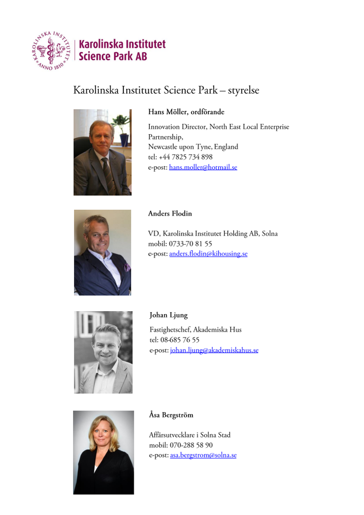 Karolinska Institutet Science Park – styrelse