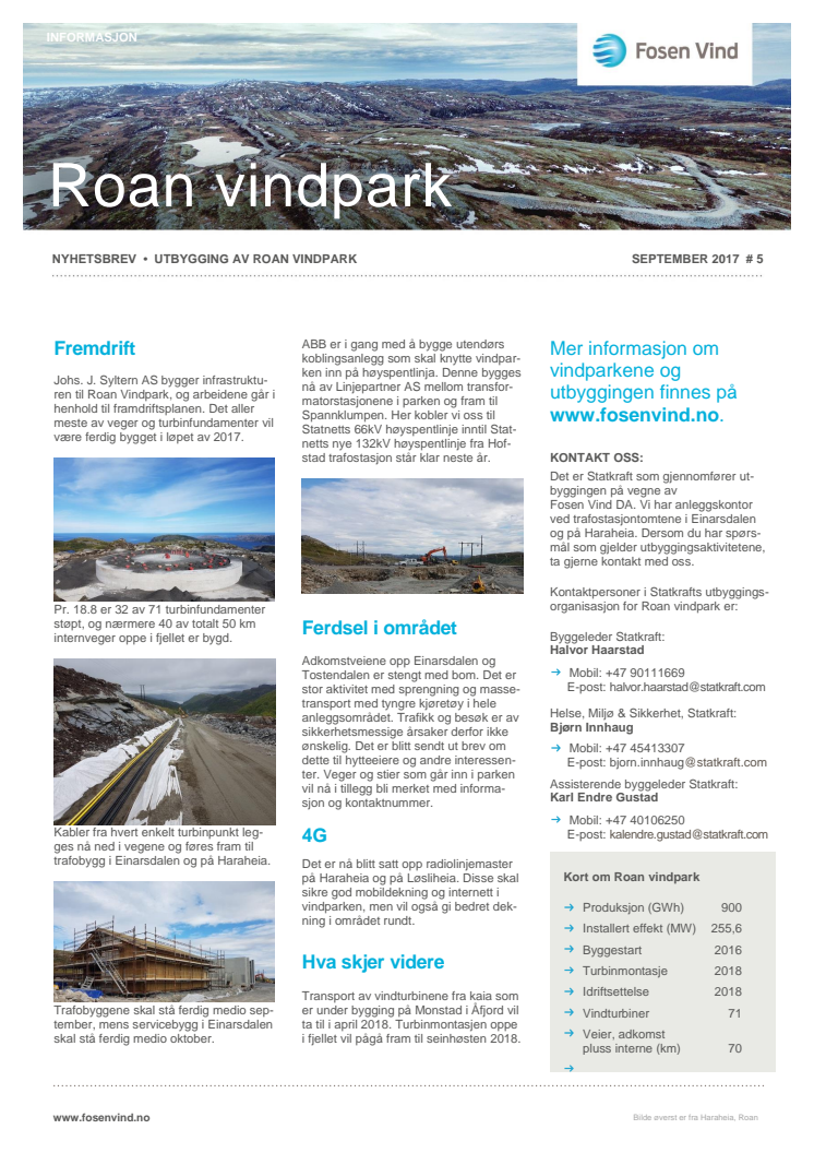 Nyhetsbrev Roan vindpark #5 - 2017