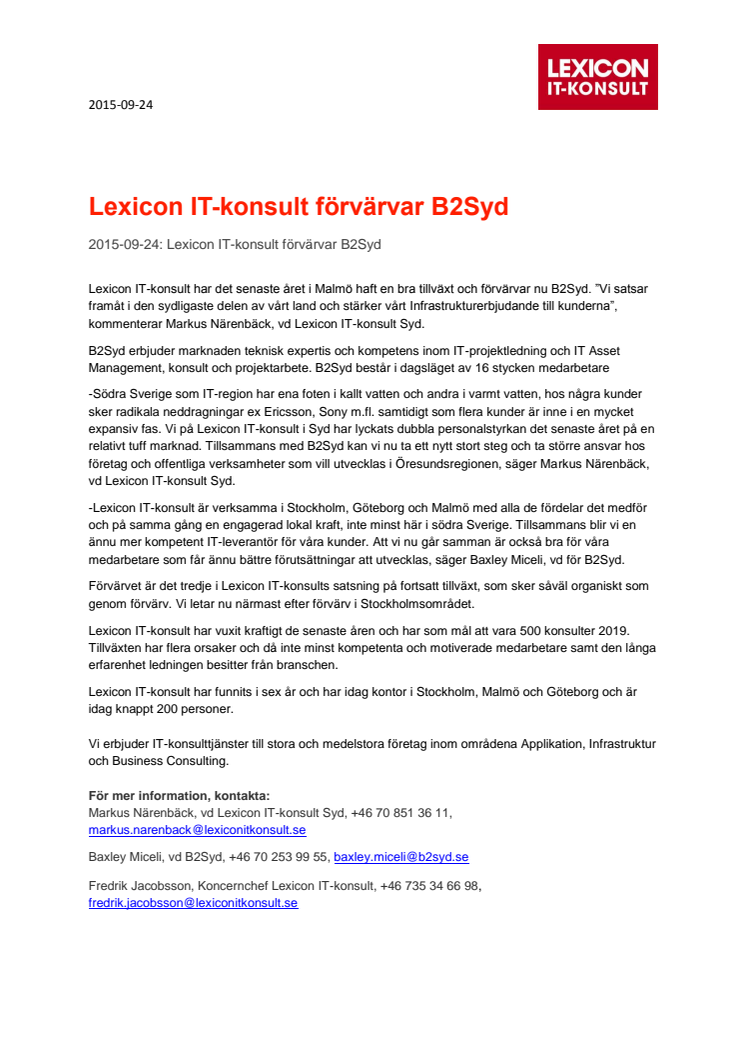 Lexicon IT-konsult förvärvar B2Syd 