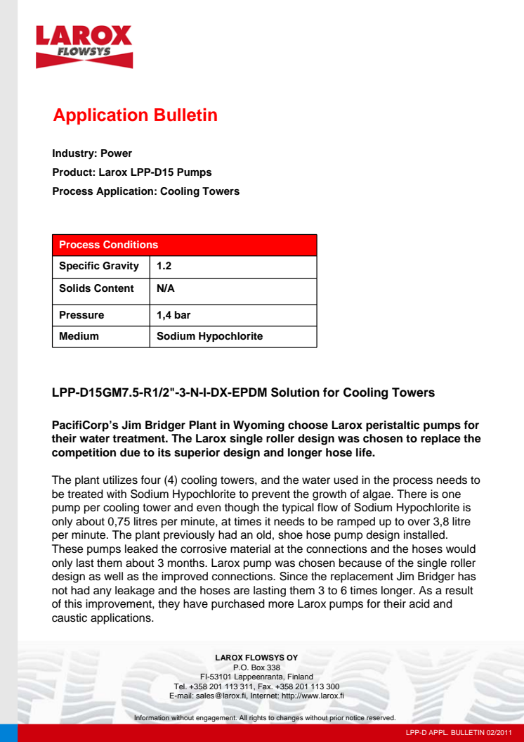 Larox LPP-D Pump Solution for Cooling Towers