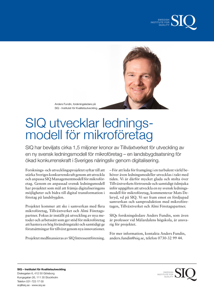SIQ utvecklar ledningsmodell för mikroföretag