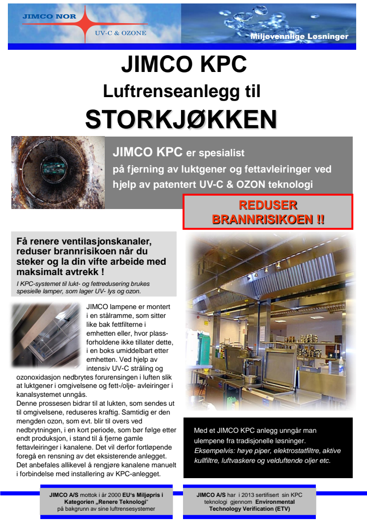 Luftrenseanlegg til storkjøkken - minsker brannrisiko.