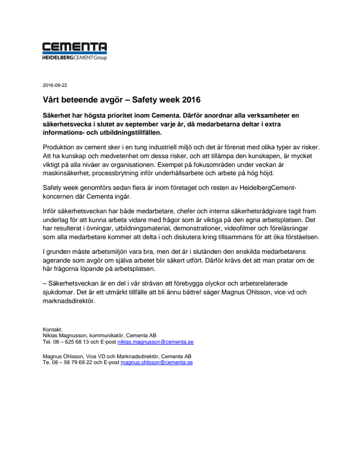 Vårt beteende avgör – Safety week 2016