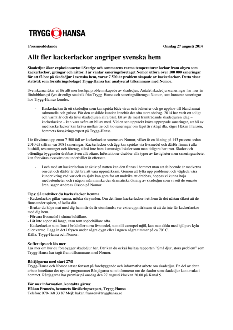 Allt fler kackerlackor angriper svenska hem